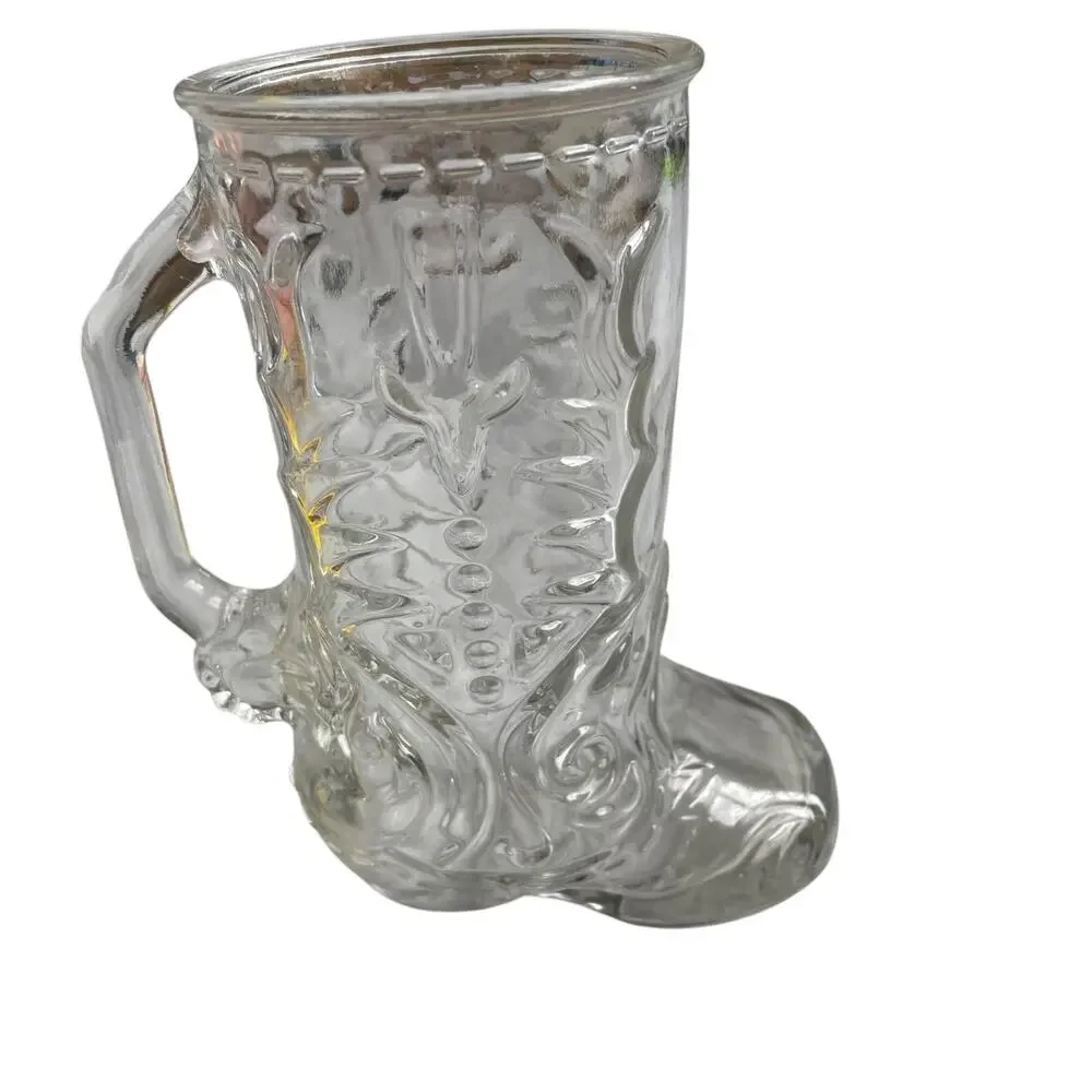 Vintage Clear Glass Cowboy Boot Mug Libbey of Canada Embossed w/ Handle Western